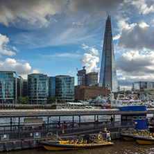 LONDON, ENGLAND - JUNE 15 2016: Panorama with The Shard skyscraper from Thames river, England, Great Britain