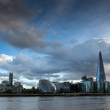 LONDON, ENGLAND - JUNE 15 2016: Sunset photo of The Shard skyscraper from Thames river, England, Great Britain