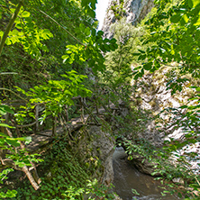 Wooden bridge over river, Erma River Gorge, Bulgaria