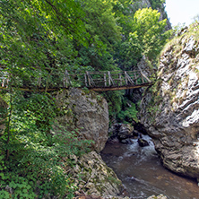 Landscape with Wooden bridge over river, Erma River Gorge, Bulgaria