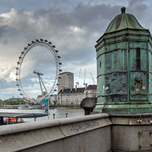 LONDON, ENGLAND - JUNE 16 2016: The London Eye and County Hall, Westminster, London, England, Great Britain