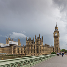 LONDON, ENGLAND - JUNE 16 2016: Houses of Parliament with Big Ben from Westminster bridge, London, England, Great Britain