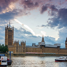 LONDON, ENGLAND - JUNE 16 2016: Sunset view of Houses of Parliament, Westminster palace, London, England, Great Britain