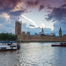 LONDON, ENGLAND - JUNE 16 2016: Sunset view of Houses of Parliament, Westminster palace, London, England, Great Britain