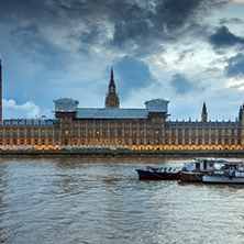 LONDON, ENGLAND - JUNE 16 2016: Sunset view of Houses of Parliament, Westminster palace, London, England, Great Britain