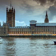 LONDON, ENGLAND - JUNE 16 2016: Sunset view of Houses of Parliament, Westminster palace, London, England, Great Britain