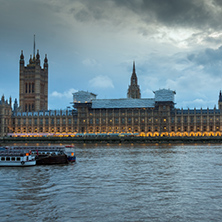 LONDON, ENGLAND - JUNE 16 2016: Sunset view of Houses of Parliament, Westminster palace, London, England, Great Britain