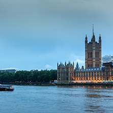 LONDON, ENGLAND - JUNE 16 2016: Sunset view of Houses of Parliament, Westminster palace, London, England, Great Britain