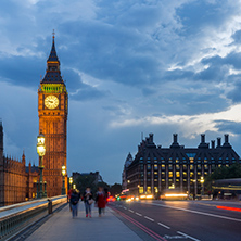 LONDON, ENGLAND - JUNE 16 2016: Night photo of Houses of Parliament with Big Ben from Westminster bridge, London, England, Great Britain