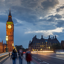 LONDON, ENGLAND - JUNE 16 2016: Night photo of Houses of Parliament with Big Ben from Westminster bridge, London, England, Great Britain