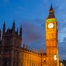 LONDON, ENGLAND - JUNE 16 2016: Night photo of Houses of Parliament with Big Ben from Westminster bridge, London, England, Great Britain