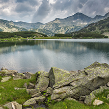 Reflection of Banderishki Chukar Peak in Muratovo lake, Pirin Mountain, Bulgaria