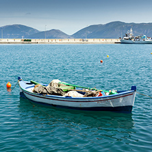 SAMI, KEFALONIA, GREECE - MAY 26 2015:   Panorama of Port of town of Sami, Kefalonia, Ionian islands, Greece