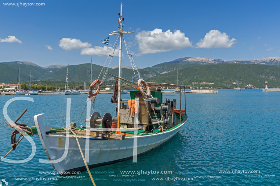 SAMI, KEFALONIA, GREECE - MAY 26 2015:   Panorama of Port of town of Sami, Kefalonia, Ionian islands, Greece
