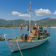 SAMI, KEFALONIA, GREECE - MAY 26 2015:   Panorama of Port of town of Sami, Kefalonia, Ionian islands, Greece