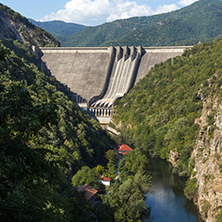 Amazing view Dam of the Vacha (Antonivanovtsy) Reservoir, Rhodopes Mountain, Bulgaria
