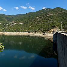 Landscape with Dam of the Vacha (Antonivanovtsy) Reservoir, Rhodopes Mountain, Bulgaria