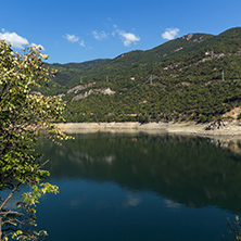 Amazing ladscape with green forest around Vacha (Antonivanovtsy) Reservoir, Rhodopes Mountain, Bulgaria