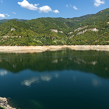 Amazing view Dam of the Vacha (Antonivanovtsy) Reservoir, Rhodopes Mountain, Bulgaria