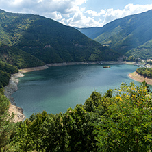 Panorama of Meander of Vacha (Antonivanovtsy) Reservoir, Rhodopes Mountain, Bulgaria