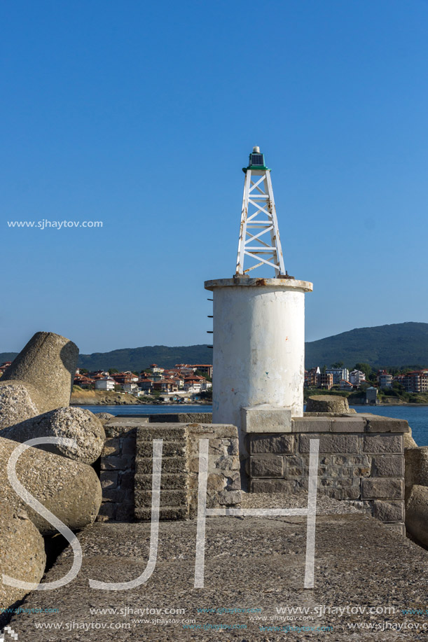 Lighthouse on the port of town of Tsarevo, Burgas Region, Bulgaria