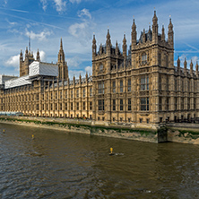 LONDON, ENGLAND - JUNE 19 2016: Cityscape of Westminster Palace and Thames River, London, England, United Kingdom