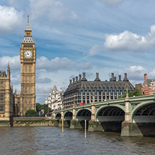 LONDON, ENGLAND - JUNE 19 2016: Cityscape of Westminster Palace and Thames River, London, England, United Kingdom