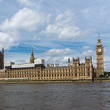 LONDON, ENGLAND - JUNE 19 2016: Cityscape of Westminster Palace and Thames River, London, England, United Kingdom