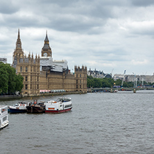 LONDON, ENGLAND - JUNE 19 2016: Cityscape of Westminster Palace and Thames River, London, England, United Kingdom