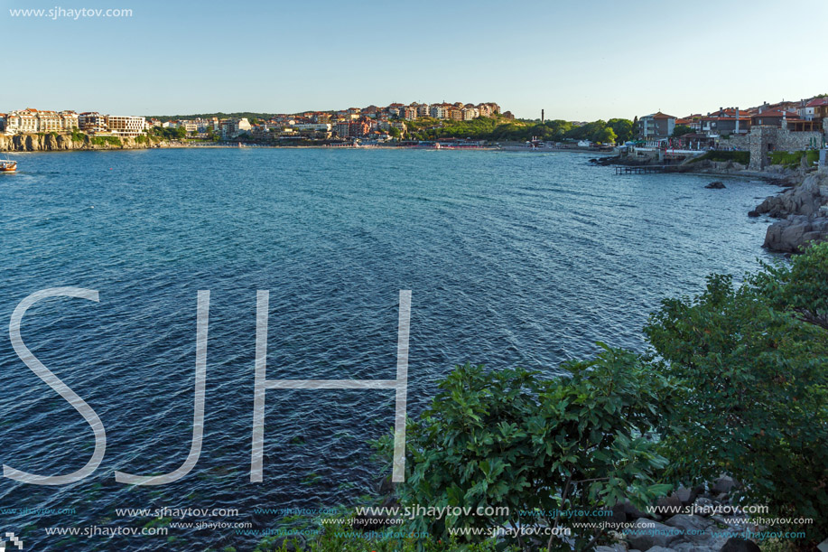 Panorama of beach and new part of Sozopol, Burgas Region, Bulgaria