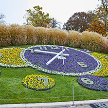 Amazing morning view of flower clock in City of Geneva,  Switzerland
