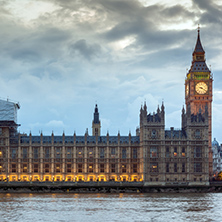 LONDON, ENGLAND - JUNE 16 2016: Sunset view of Houses of Parliament, Westminster palace, London, England, Great Britain