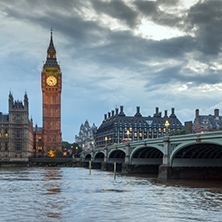 LONDON, ENGLAND - JUNE 16 2016: Sunset view of Houses of Parliament, Westminster palace, London, England, Great Britain