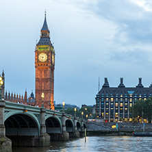 LONDON, ENGLAND - JUNE 16 2016: Sunset view of Houses of Parliament, Westminster palace, London, England, Great Britain