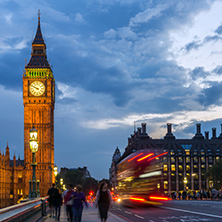 LONDON, ENGLAND - JUNE 16 2016: Sunset view of Houses of Parliament and Big Ben, Westminster palace, London, England, Great Britain