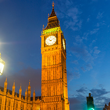 LONDON, ENGLAND - JUNE 16 2016: Sunset view of Houses of Parliament and Big Ben, Westminster palace, London, England, Great Britain