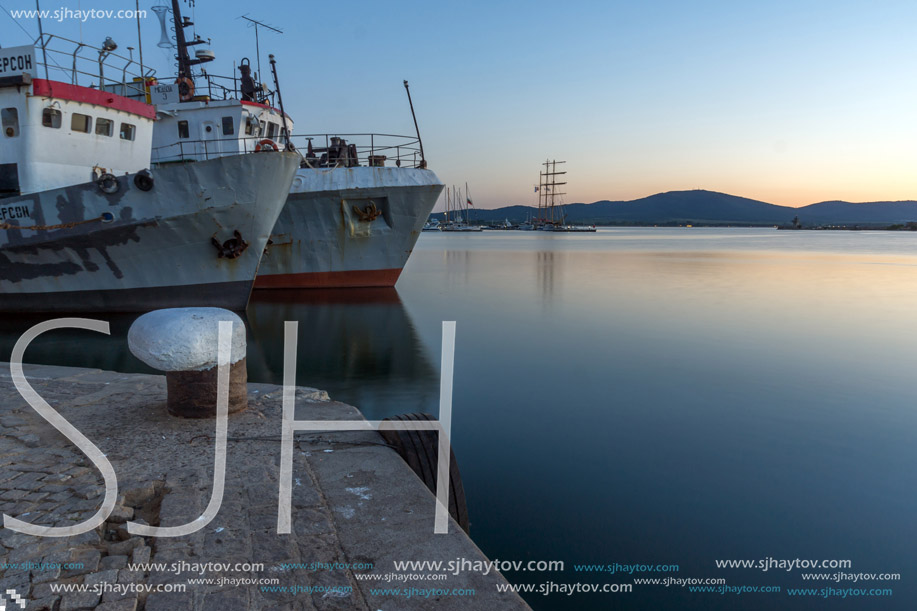 SOZOPOL, BULGARIA - JULY 11, 2016: Amazing Sunset at the port of Sozopol, Burgas Region, Bulgaria