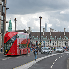 LONDON, ENGLAND - JUNE 15 2016:  Westminster Bridge and Red Bus, London, England, United Kingdom