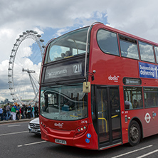 LONDON, ENGLAND - JUNE 15 2016:  Westminster Bridge and Red Bus, London, England, United Kingdom