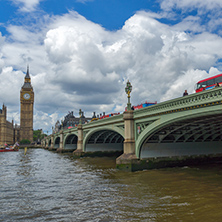 LONDON, ENGLAND - JUNE 15 2016:  Westminster Bridge and Big Ben, London, England, United Kingdom