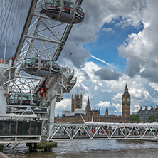 LONDON, ENGLAND - JUNE 15 2016:  The Eye, Westminster Bridge and Big Ben, London, England, United Kingdom