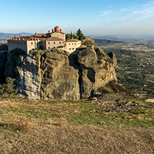 Amazing Sunset view of  Holy Monastery of St. Stephen in Meteora, Thessaly, Greece