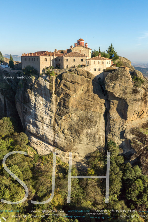 Amazing Sunset view of  Holy Monastery of St. Stephen in Meteora, Thessaly, Greece