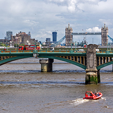 LONDON, ENGLAND - JUNE 15 2016: Panoramic view of Thames River in City of London, England, Great Britain