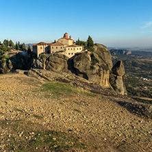 Amazing Sunset Panorama of  Holy Monastery of St. Stephen in Meteora, Thessaly, Greece