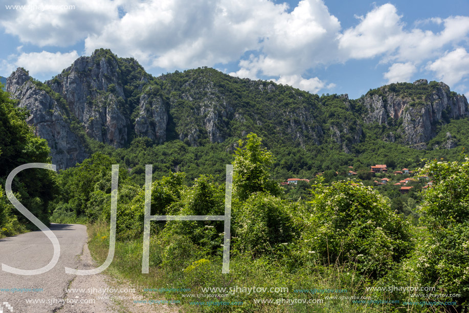 Panorama of Vlasi Village and rock formation of Jerma River Gorge, Dimitrovgrad Region, Serbia