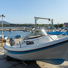 TSAREVO, BULGARIA - JULY 3, 2013:  Old boat at the port of town of Tsarevo, Burgas Region, Bulgaria