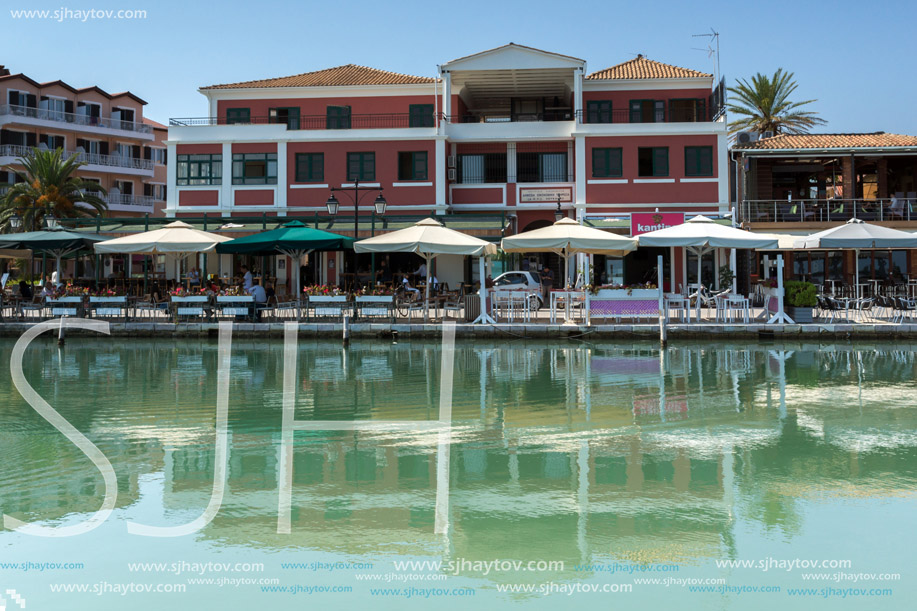 LEFKADA TOWN, GREECE JULY 17, 2014: Promenade at Lefkada town, Ionian Islands, Greece