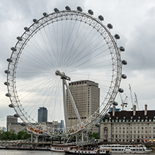 LONDON, ENGLAND - JUNE 16 2016: The London Eye and County Hall from Westminster bridge, London, England, Great Britain
