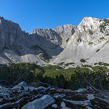 Amazing Panorama of rocks of Sinanitsa peak covered with shadow, Pirin Mountain, Bulgaria